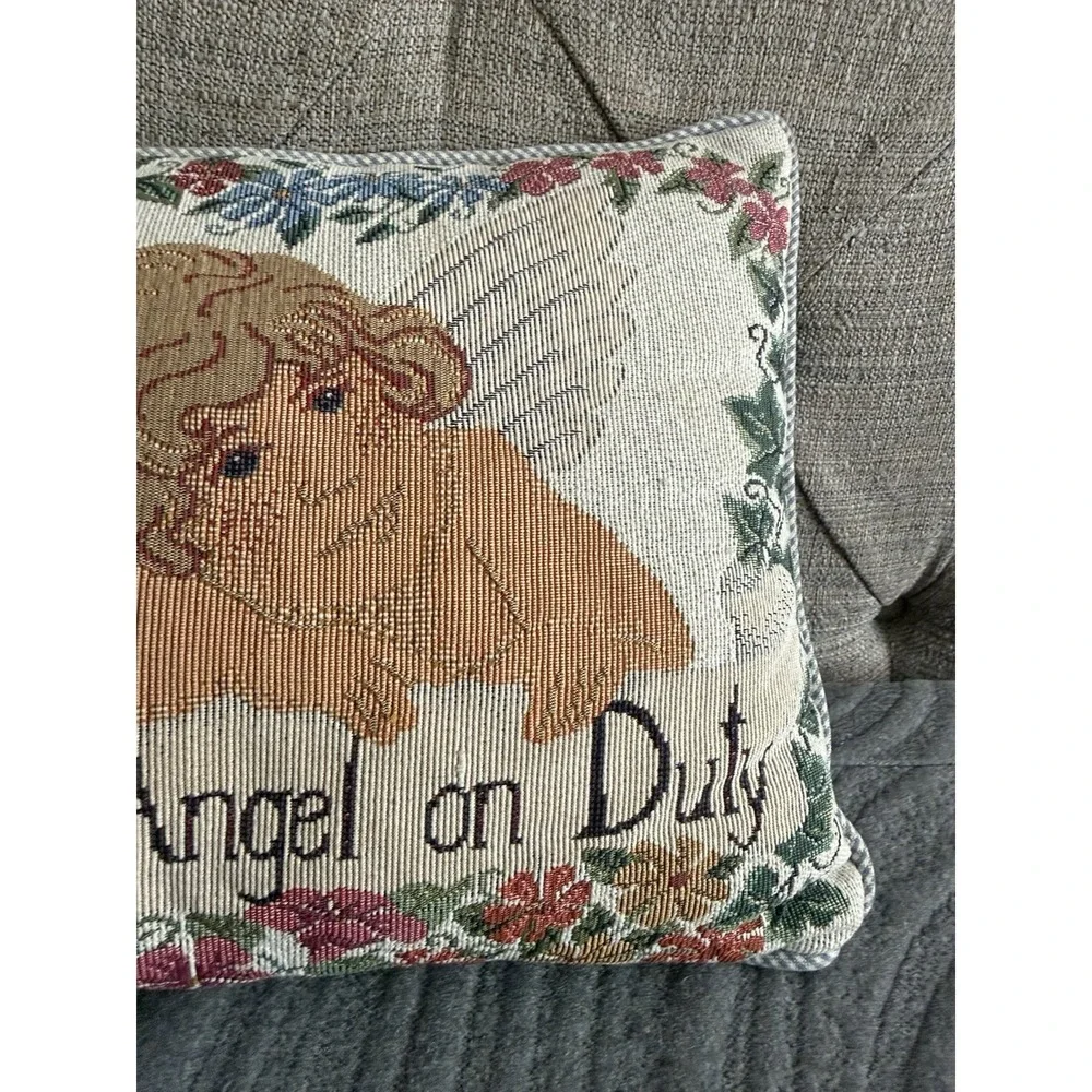 VTG Gardening Angel On Duty Tapestry Throw Pillow Floral 15